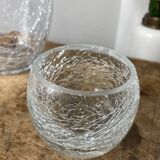 Crackle glass vase and candle holders