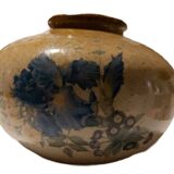 Pretty ball vase in enamelled stoneware with blue floral motifs
