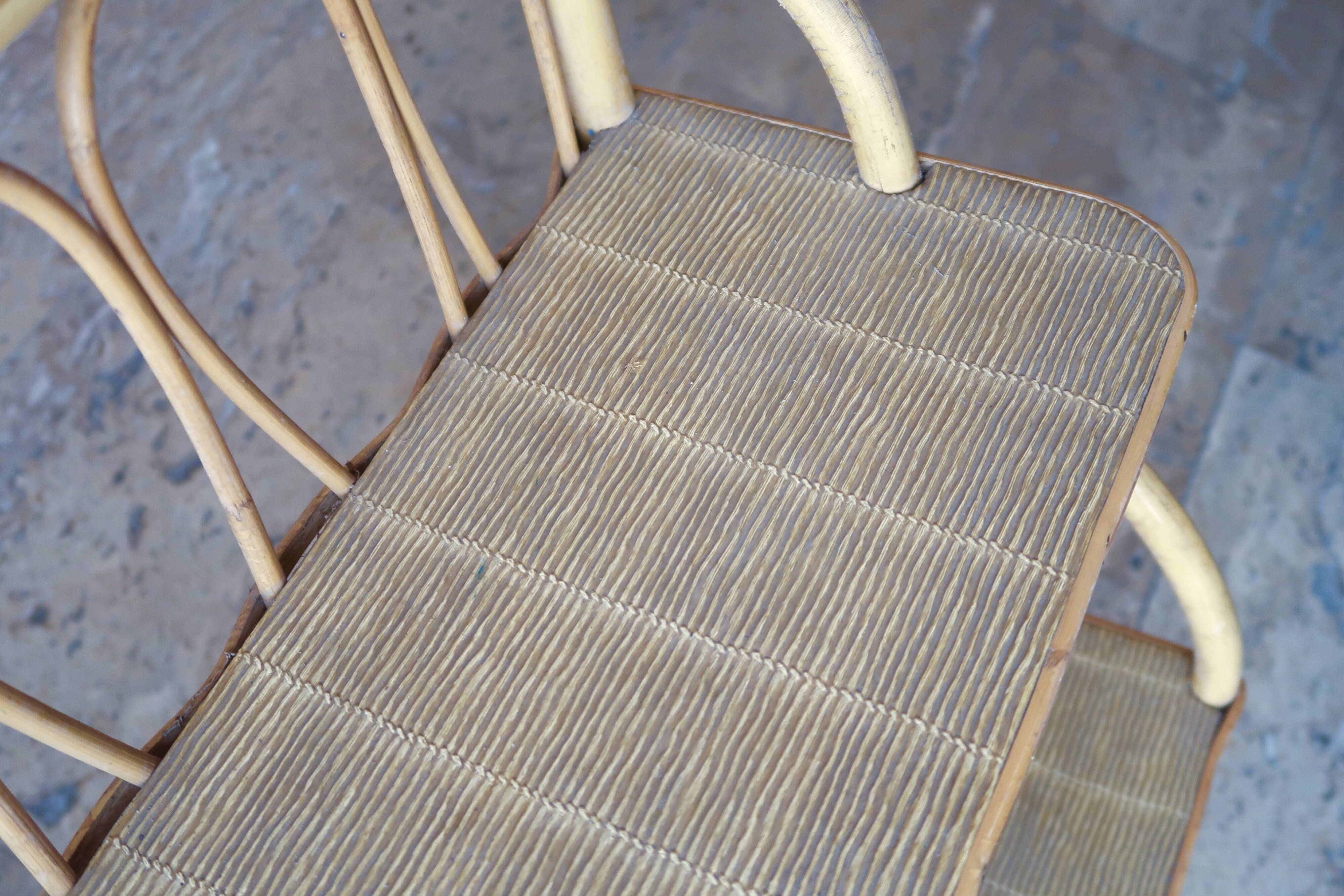 Wall shelf in rattan and bamboo, 70s