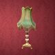 Lampe en métal doré et albâtre avec abat-jour frangé style Hollywood Regency - années 70