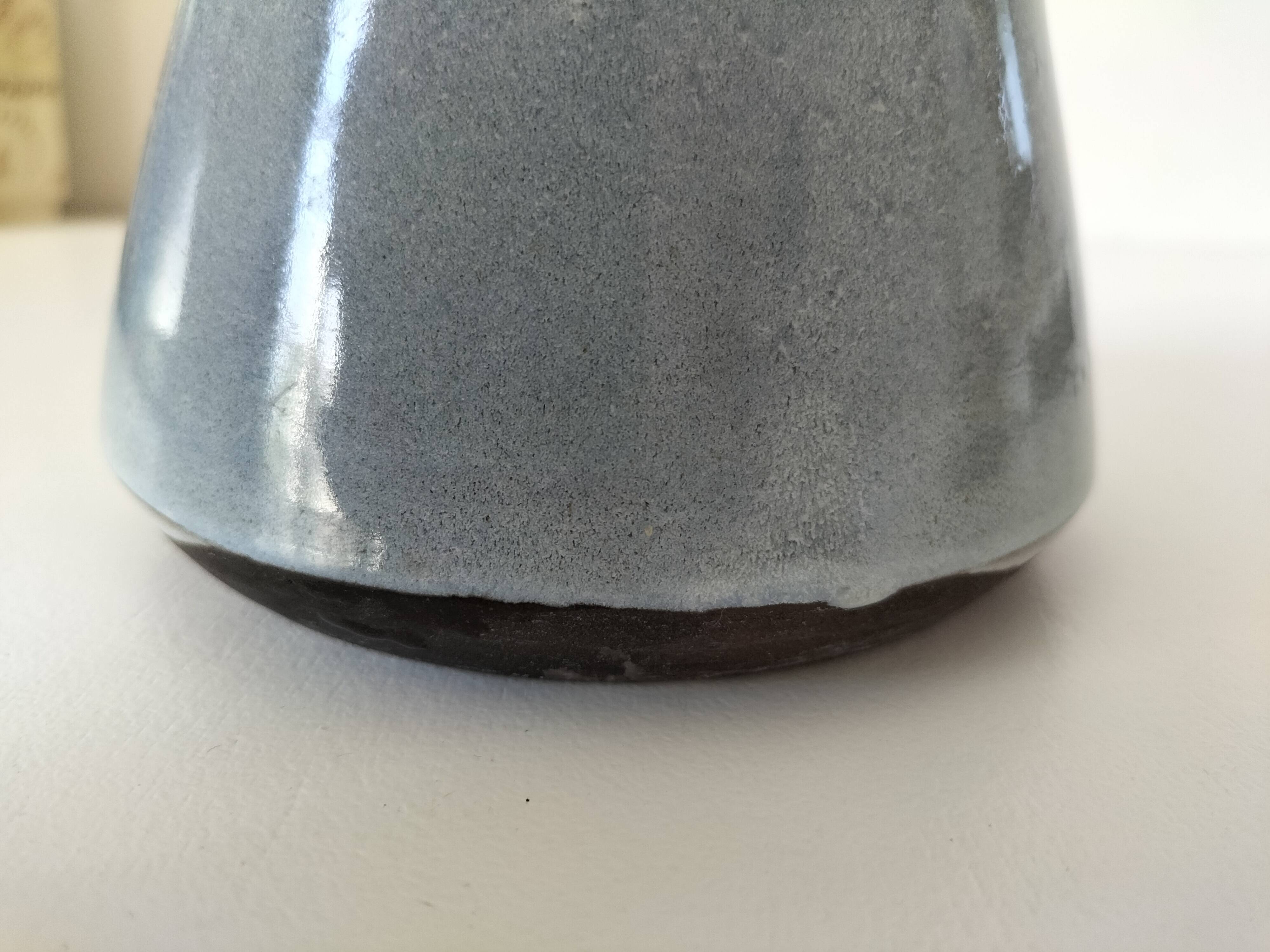Glazed blue ceramic vase, Puisaye spirit, signed.