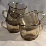 Set of 5 smoked glass cups from the 70s