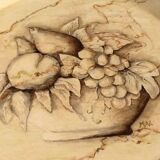 Painted sheet metal serving tray Fruit basket decor on beige background with marbled effect