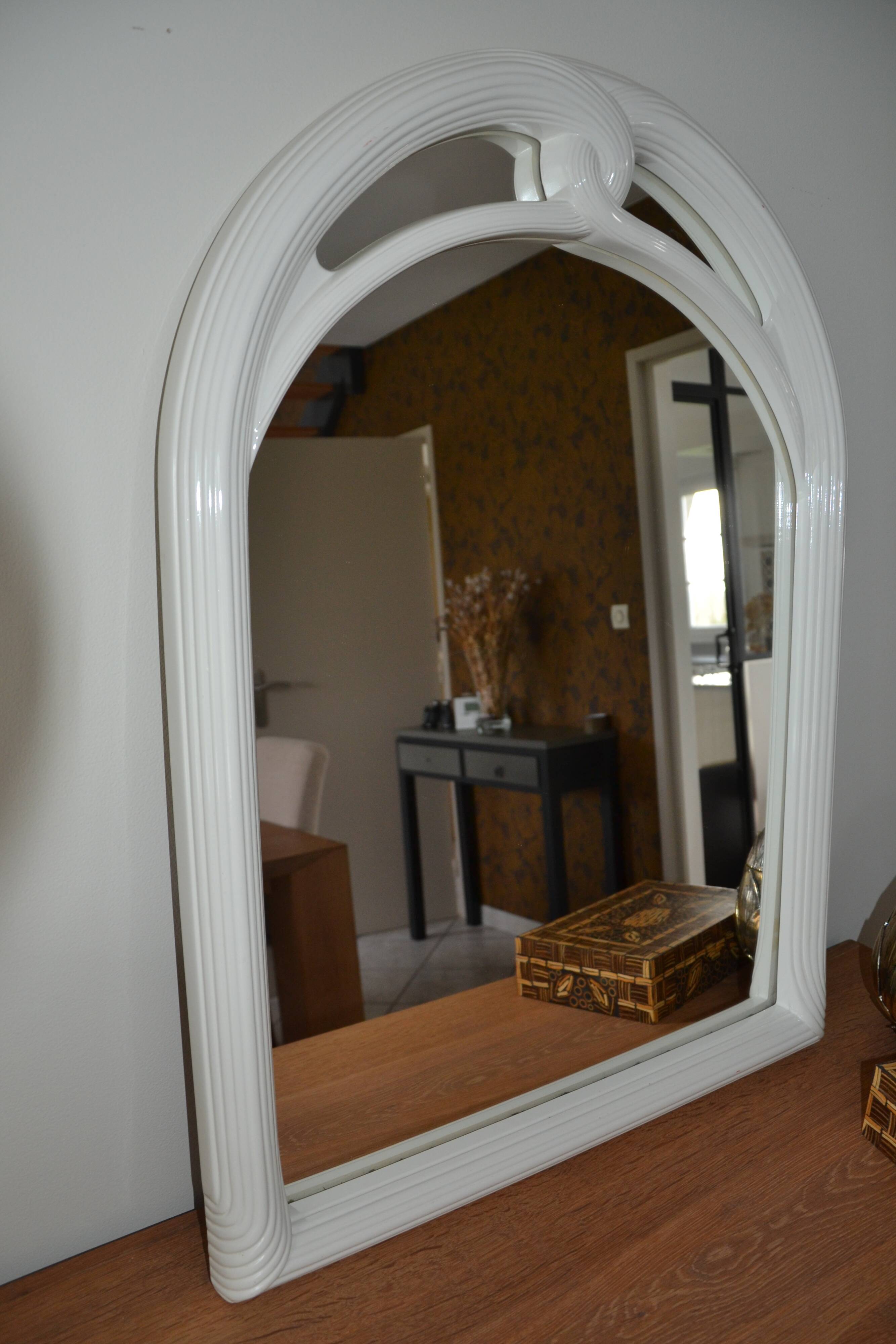 White mirror in 90s Art Deco style