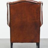 Large Vintage Sheepskin Leather Wingback Chair