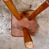 Brutalist stool in solid elm, French work from the 1960s