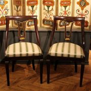 18th Century French Directoire Mahogany Chairs with Silk Blend Upholster Fabric, Set of 4