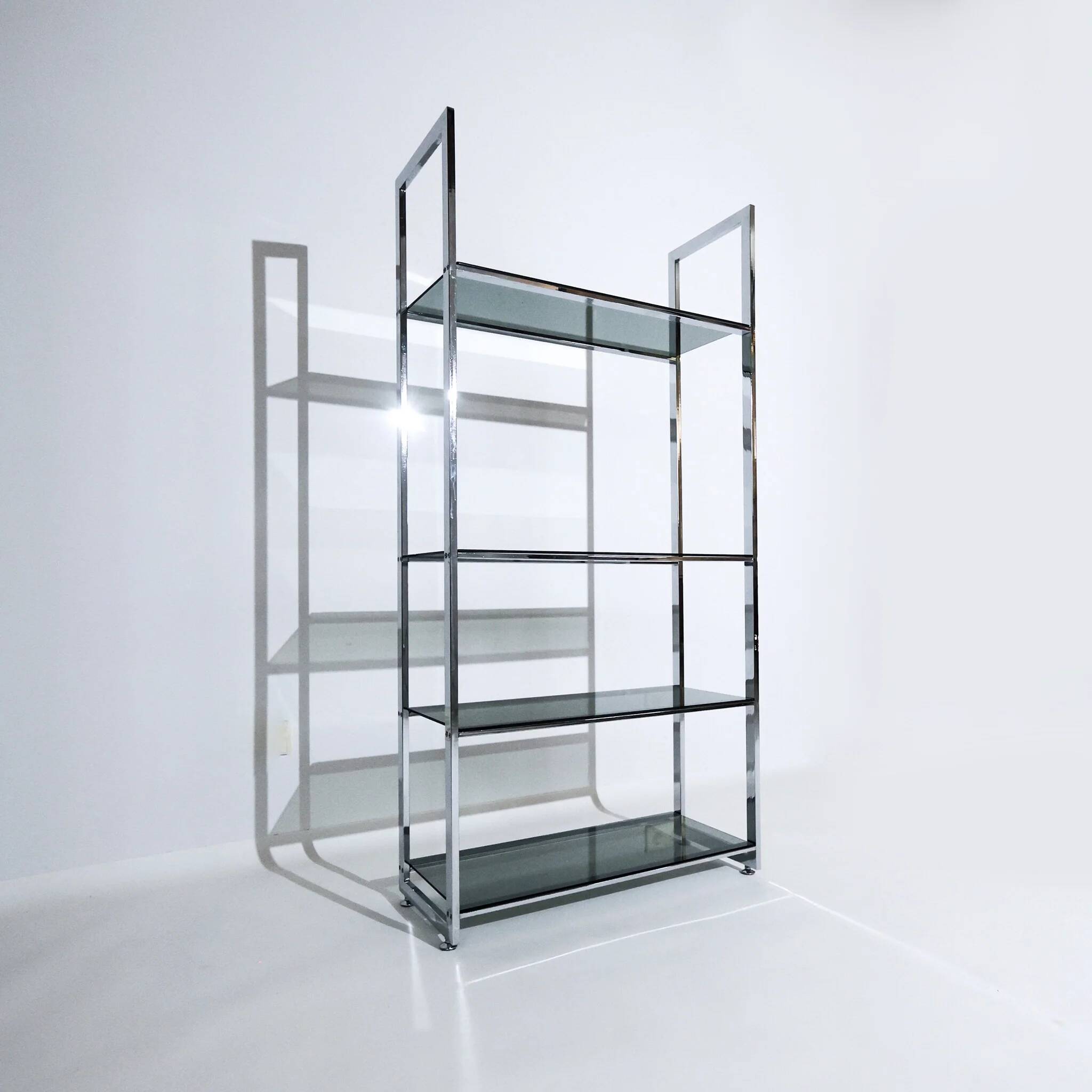 Vintage Italian freestanding shelf in chrome, 1970s