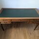 Louis XVI style flat desk in cherry wood, green leather top - French work