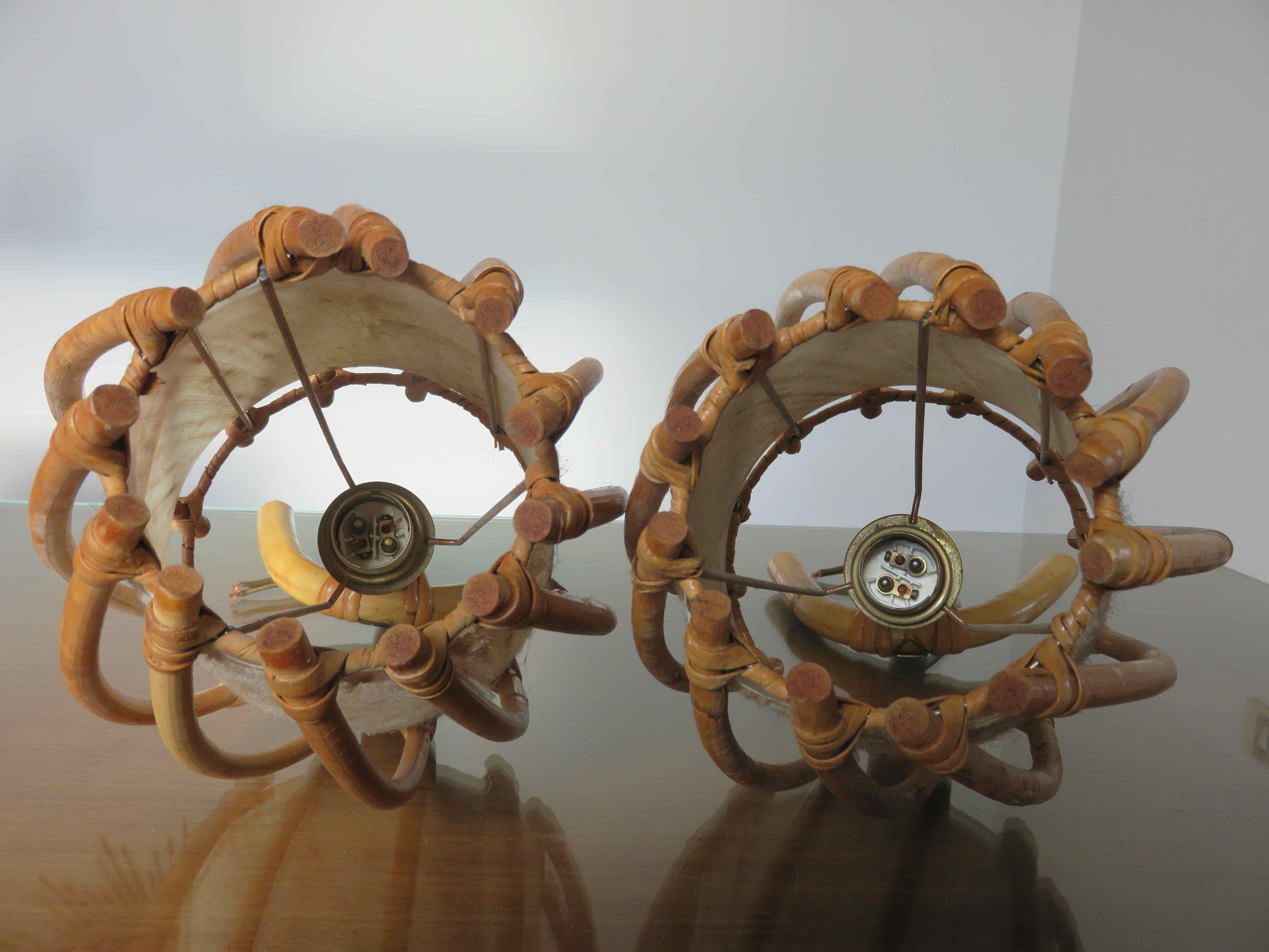 Pair of sconces Louis Sognot in rattan, bamboo 60s