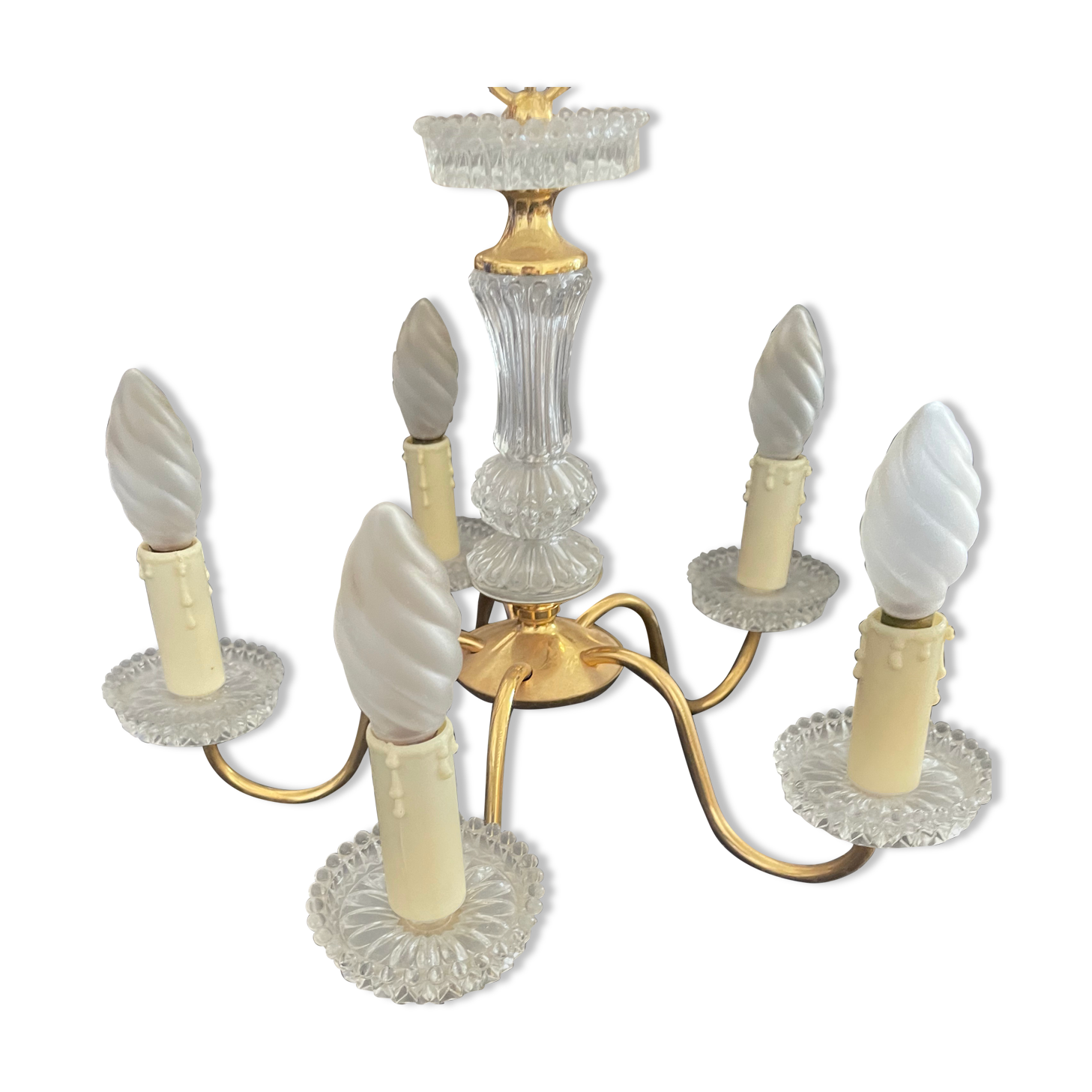 Five-branched golden brass chandelier