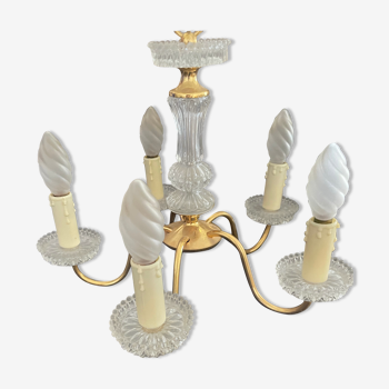 Five-branched golden brass chandelier