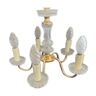 Five-branched golden brass chandelier