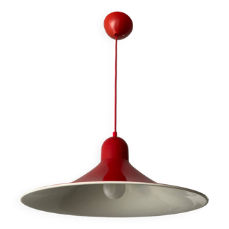 Space Age red metal saucer pendant light from the 70s-80s