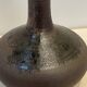 Vintage design lamp base in brown pyrite stoneware with raffia lampshade 1970