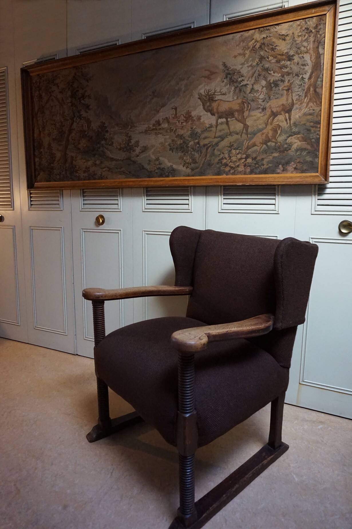 Mid-Century Brutalist Wing Armchair in the manner of Charles Dudouyt, 1950s