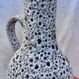 Fat Lava Sea Foam Style Vase - Vallauris Style, Red Flower Pattern