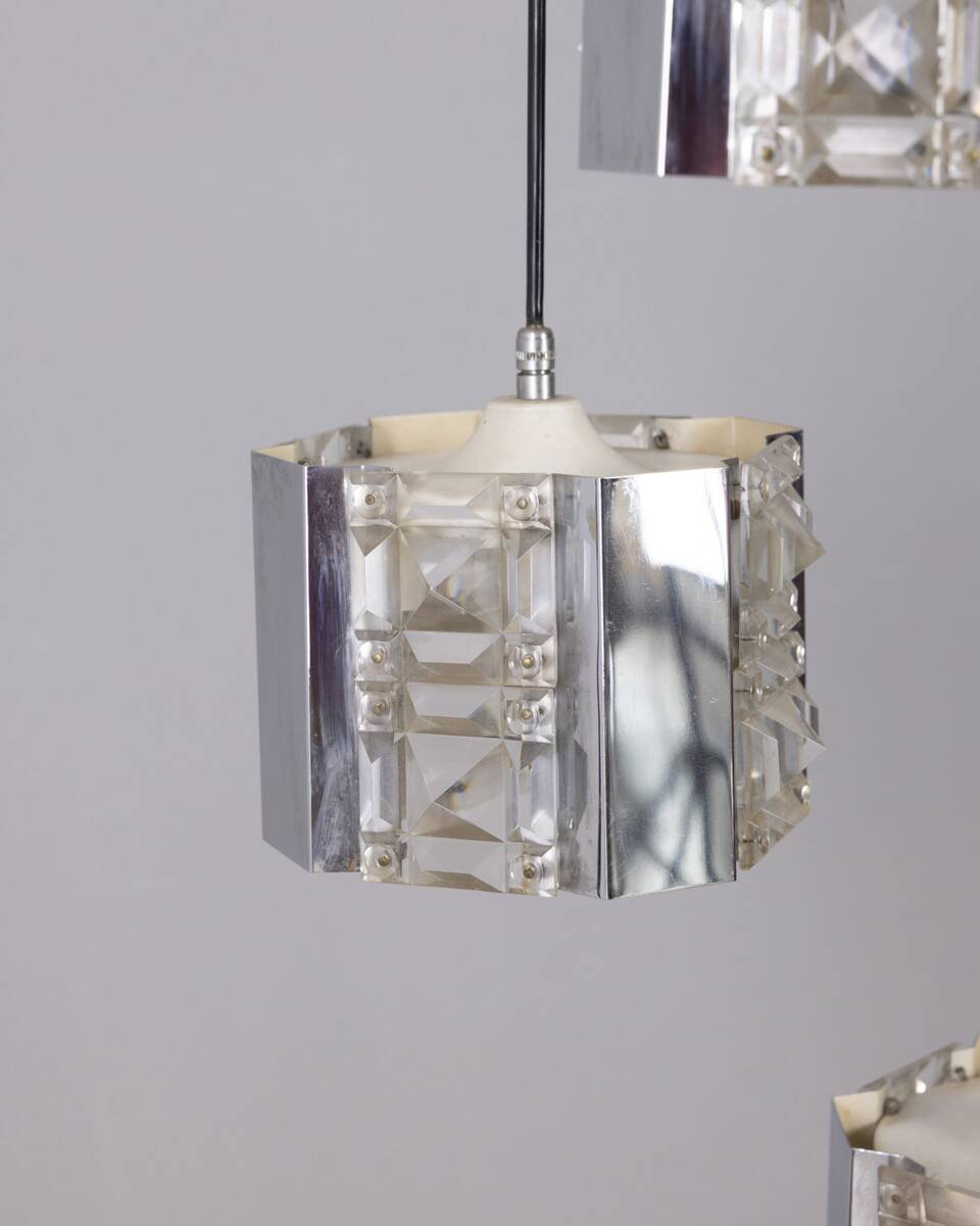 Vintage 1970s metal and crystal pendant lamp, kinkeldey design