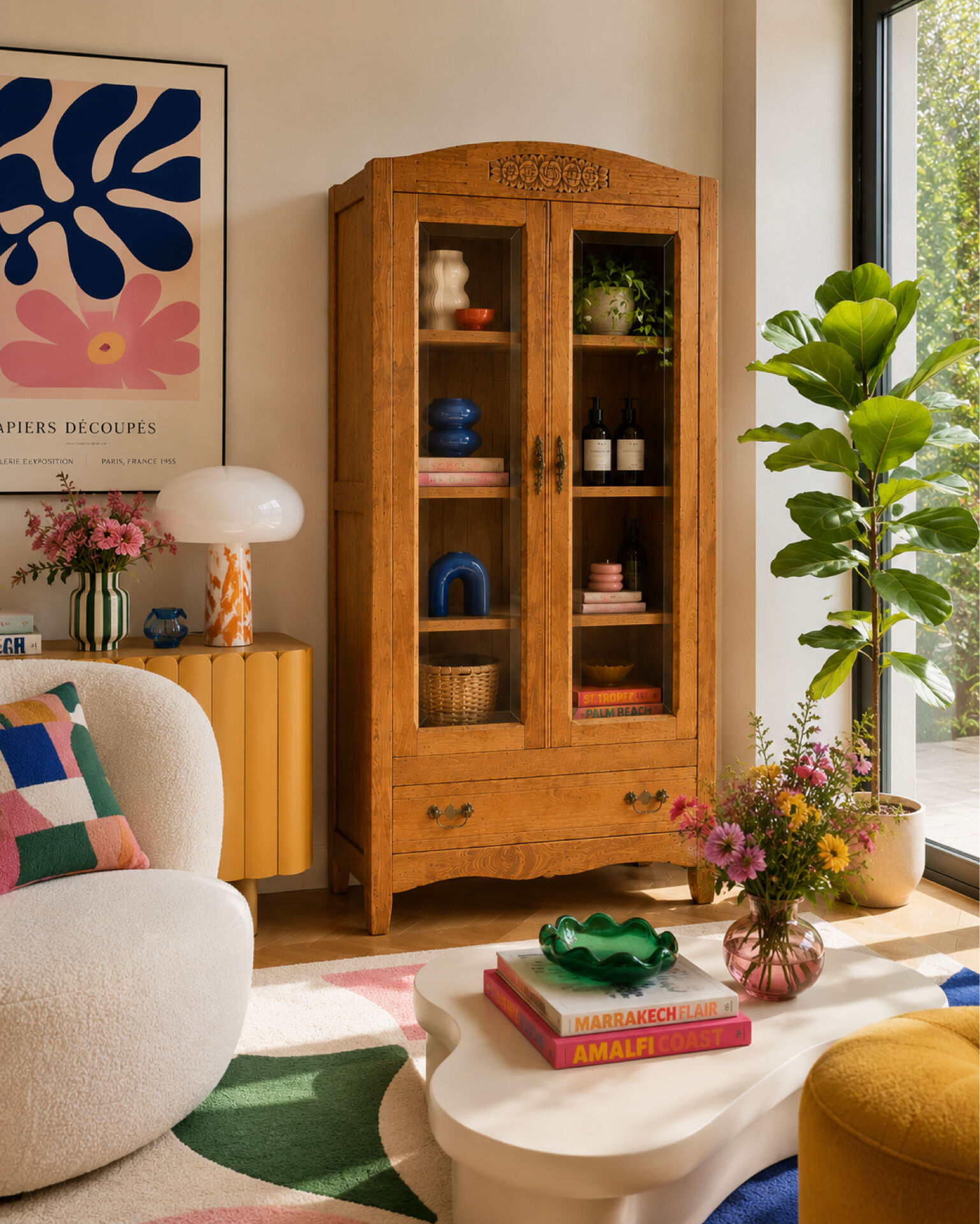 Armoire parisienne vitres biseautées chêne blond art déco 1930