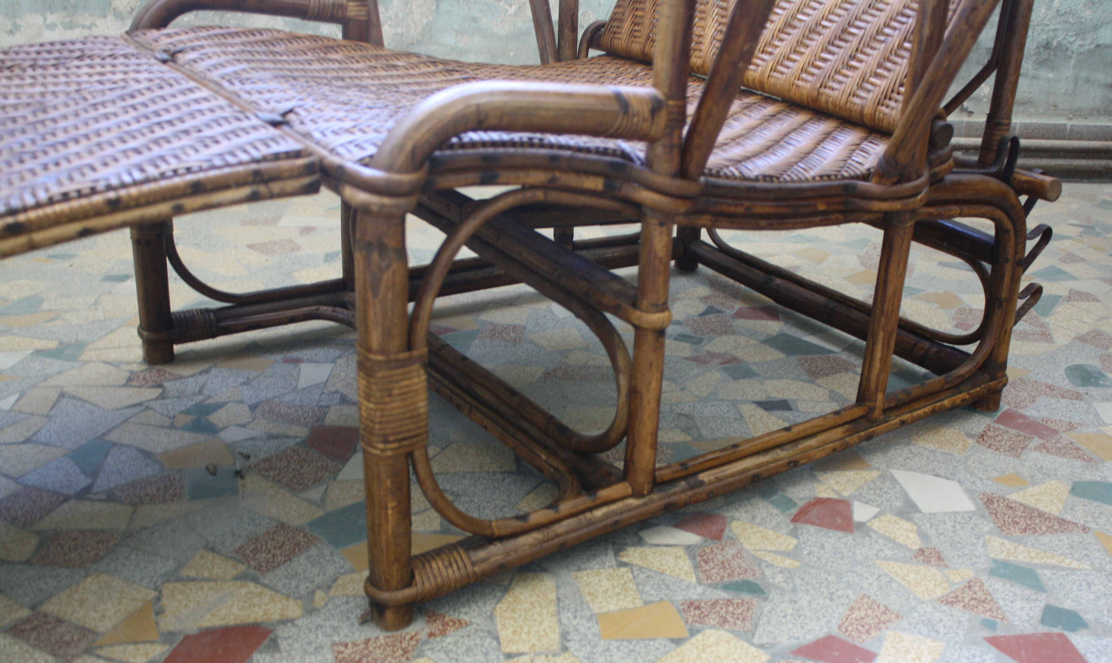 Chair long vintage rattan