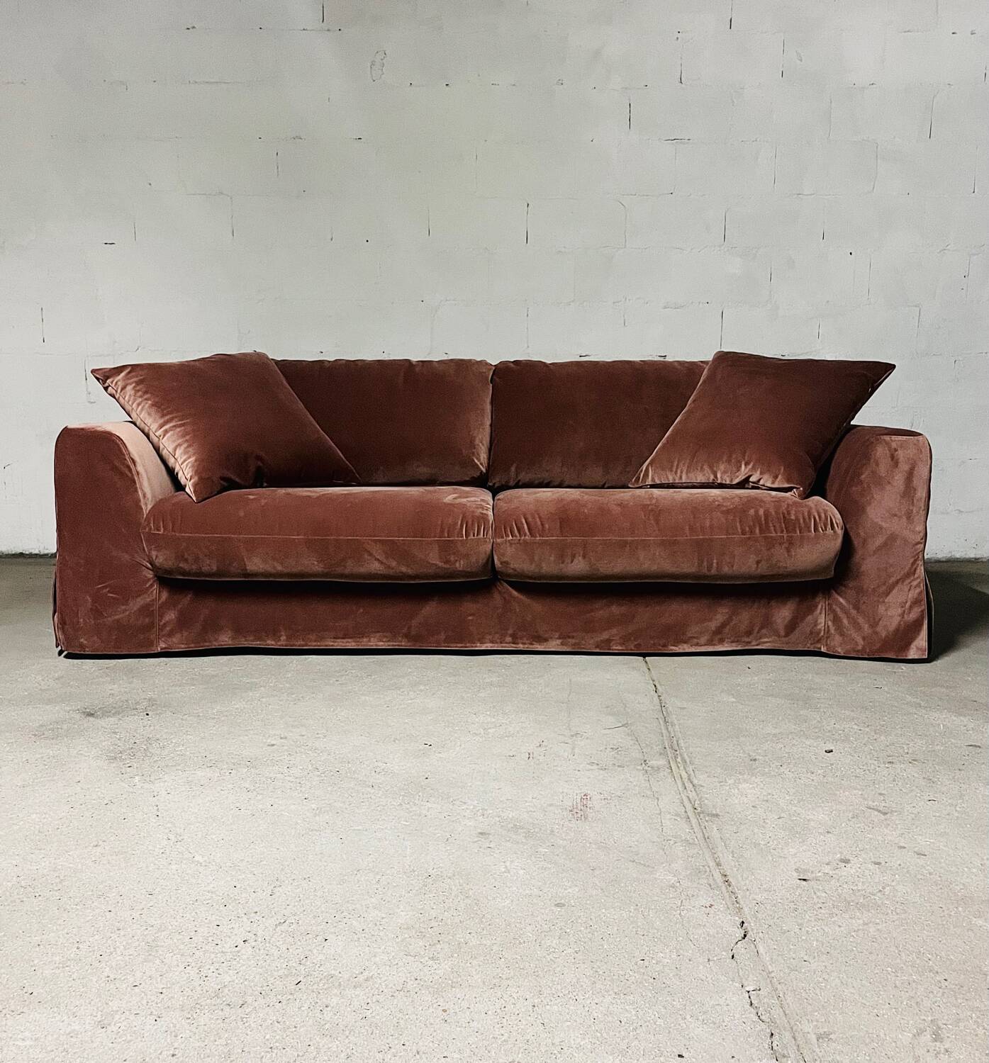 New AMPM terracotta velvet convertible sofa