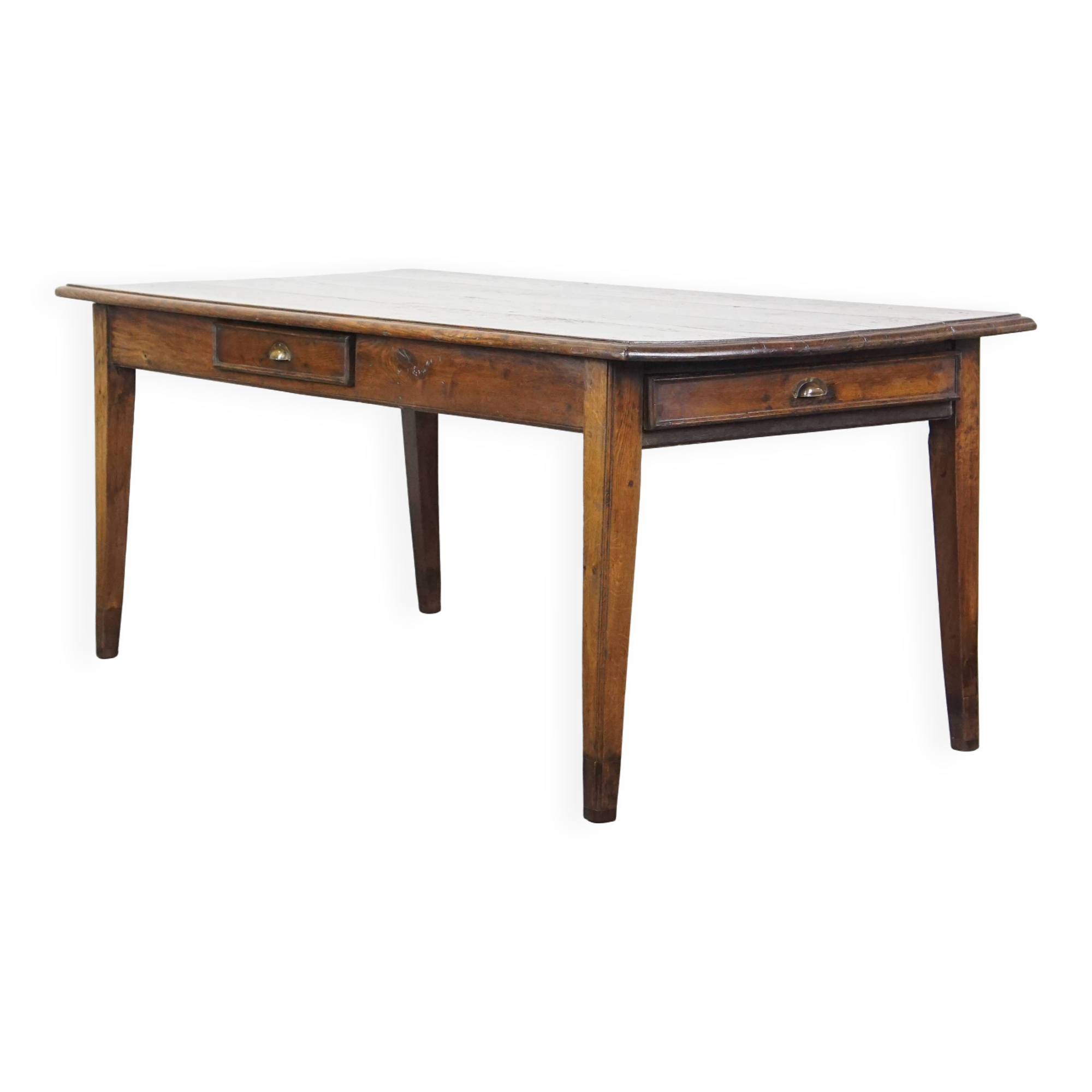 Antique French Oak Dining Table from the Early 19th Century with 2 Drawers
