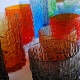 Set verre coloré 'textured bark' par Geoffrey Baxter 60's