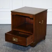 Vintage Bevan Funell Military Campaign Bedside Table with Leather Top