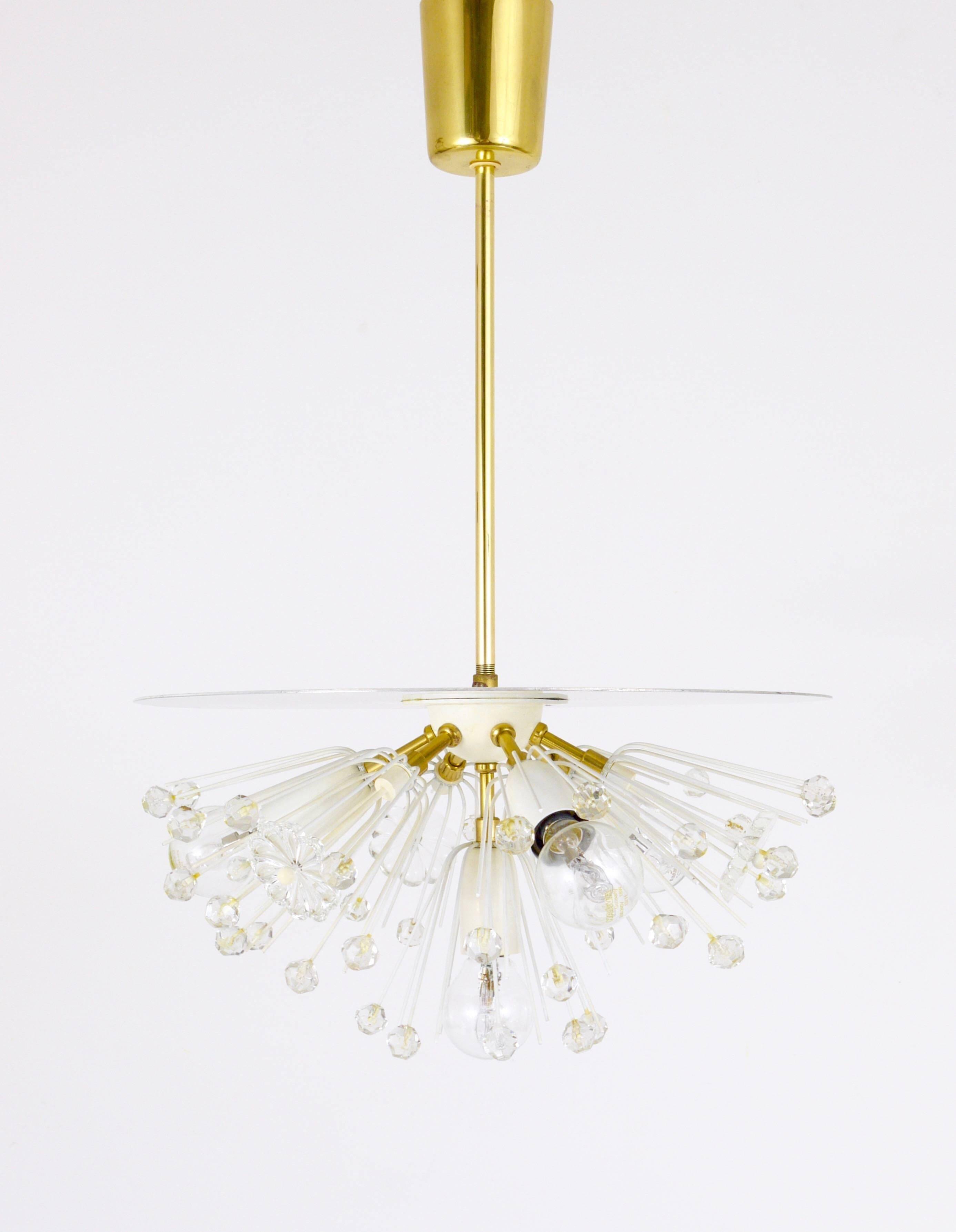 Emil Stejnar Lustre Blowball en Laiton et Cristal, Rupert Nikoll, Autriche, Années 1950
