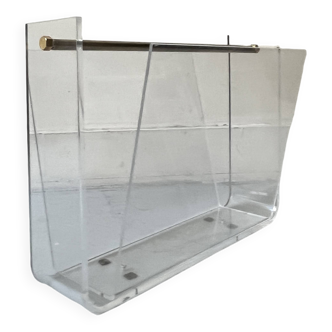 Plexiglas and brass magazine rack - David Lange for Roche Bobois, design 1970