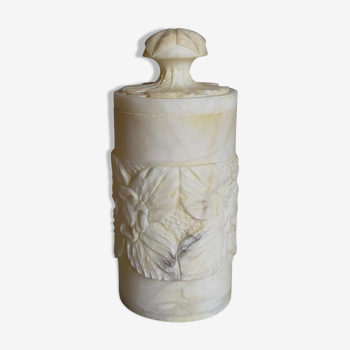 Covered pot in vintage carved alabaster