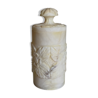 Covered pot in vintage carved alabaster