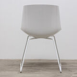 MDF Flow chair lacquered white shell and brown fabric