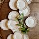 Lot de 12 assiettes à dessert vintage blanches et dorées Céranord