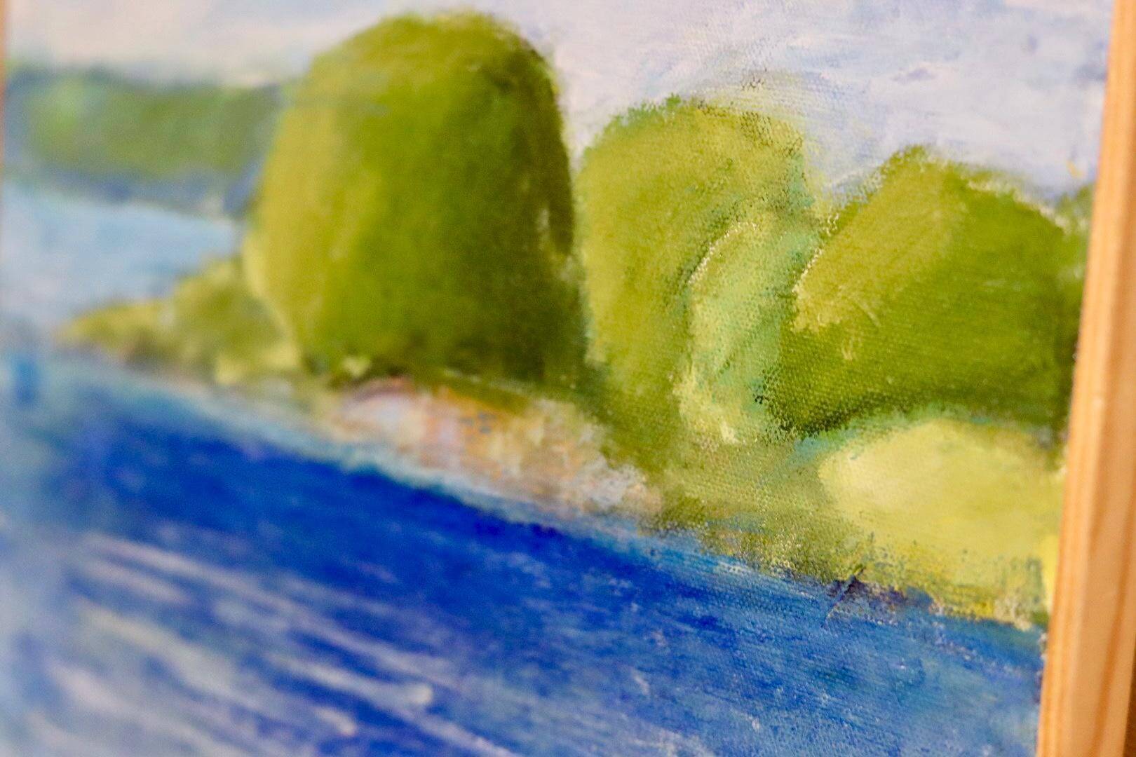 Original Swedish oil on canvas from the mid-century "Coast" vintage and framed.