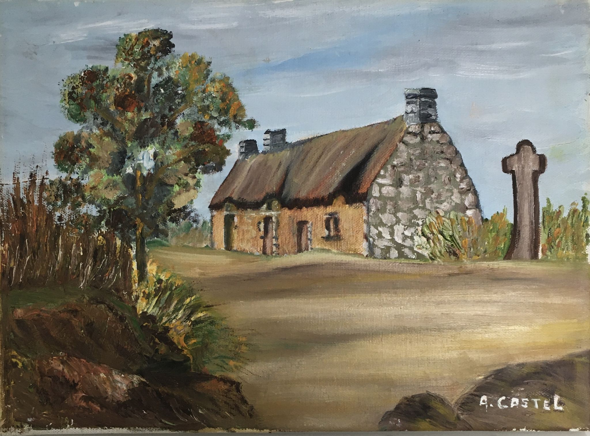 Breton house and calvary tableau