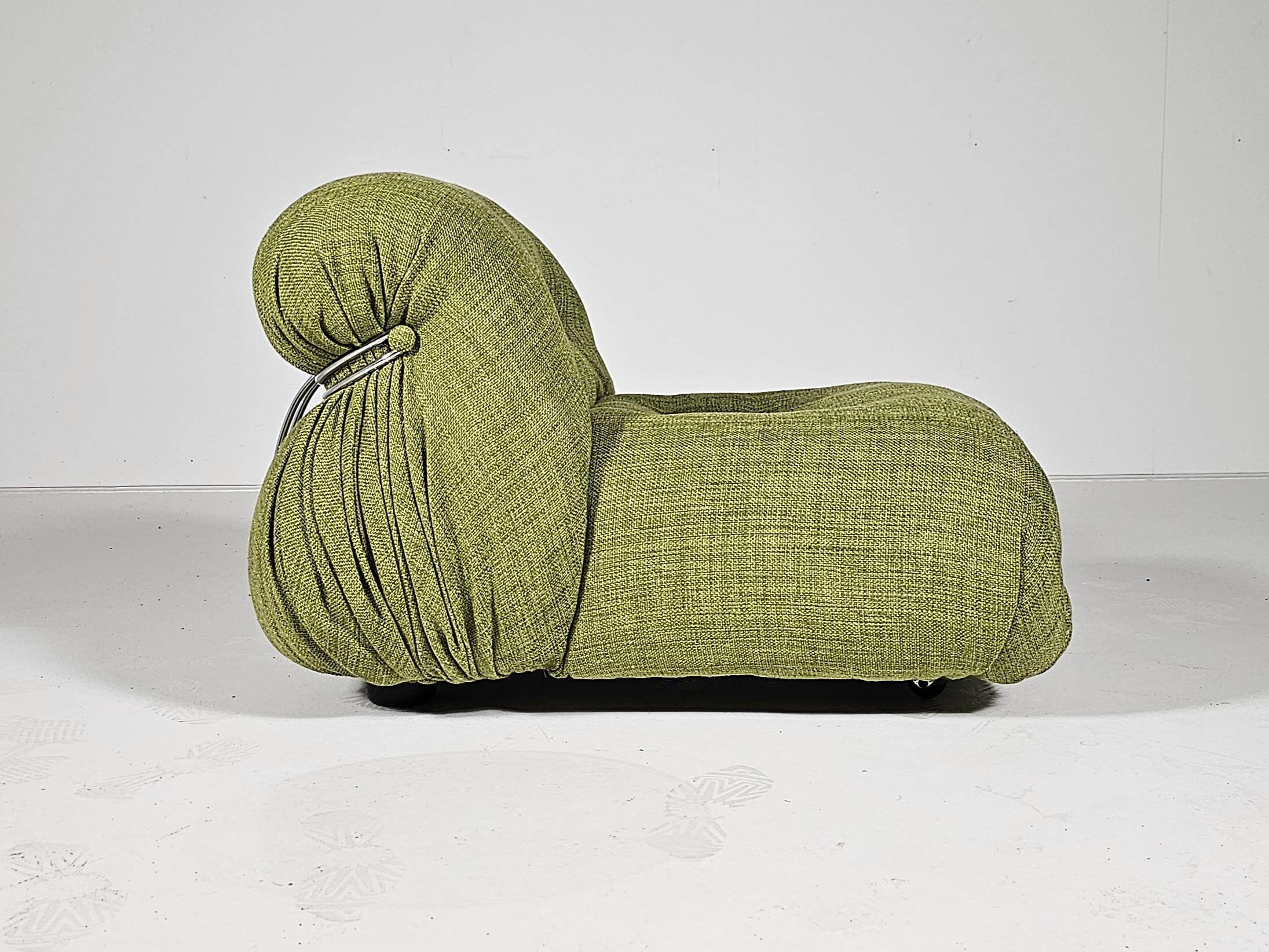 Green linen Soriana chaise longue, Afra & Tobia Scarpa, Cassina, 1970