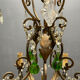 Italian 5-Light Tole Chandelier with Green & Amber Murano Glass Drops,