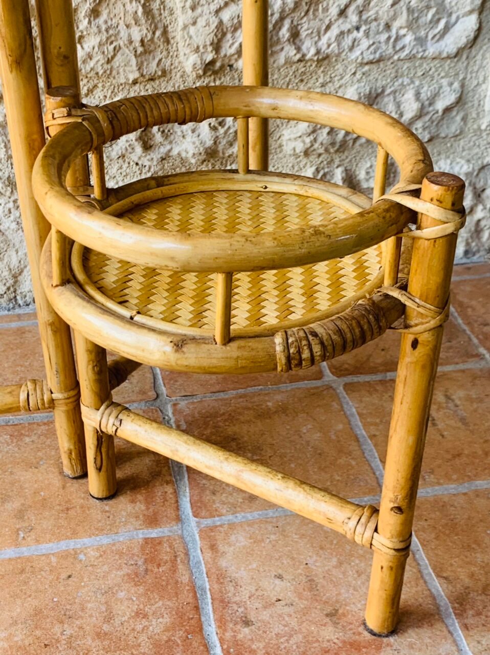 Vintage folding plant holder in bamboo and rattan, circa 1970's