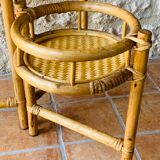 Vintage folding plant holder in bamboo and rattan, circa 1970's