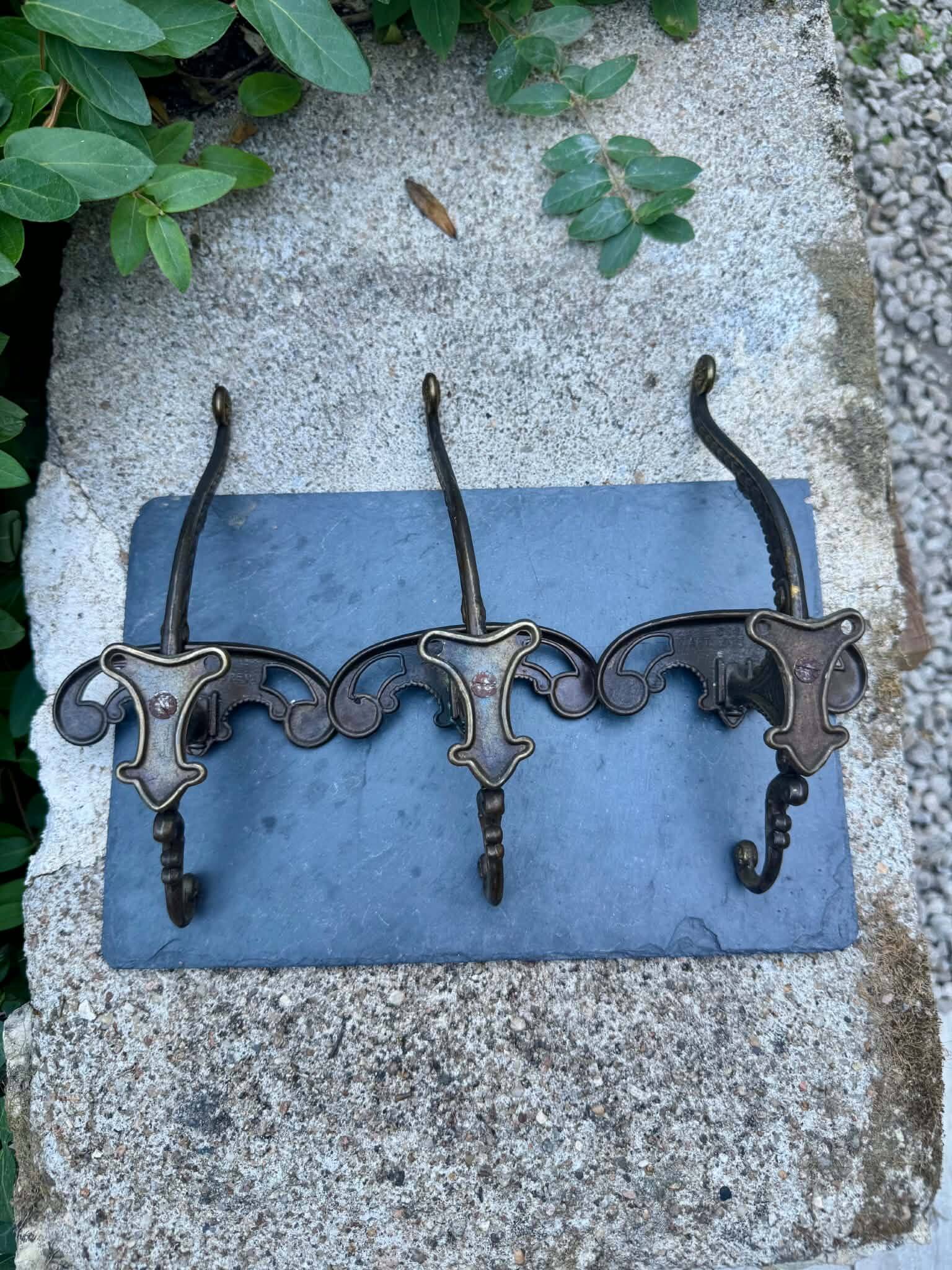 3 solid brass baroque coat hooks