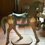 Vintage solid wood polychrome horse on legs