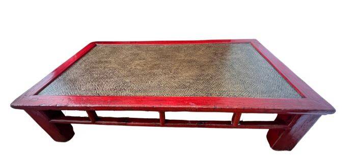 Vintage old opium bed in wooden rice straw cane