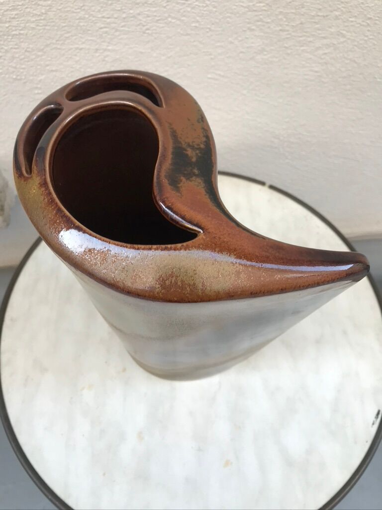 Free-form enamelled sandstone vase, circa 70/80