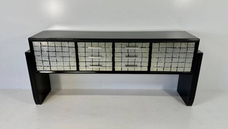 Italian Midcentury Black and Silver Leaf Sideboard, 1950s