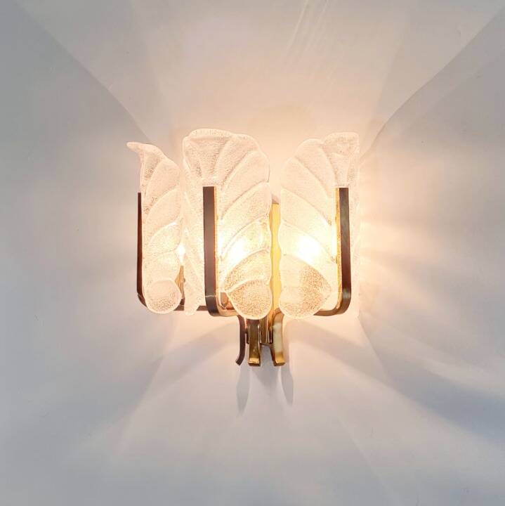 Large Scandinavian Glass & Brass Leaf Wall Light by Fagerlund, 1960s