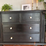 Commode vintage noir en pin peinte à la main