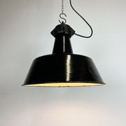 Industrial black enamel factory lamp with cast iron top, 1960s