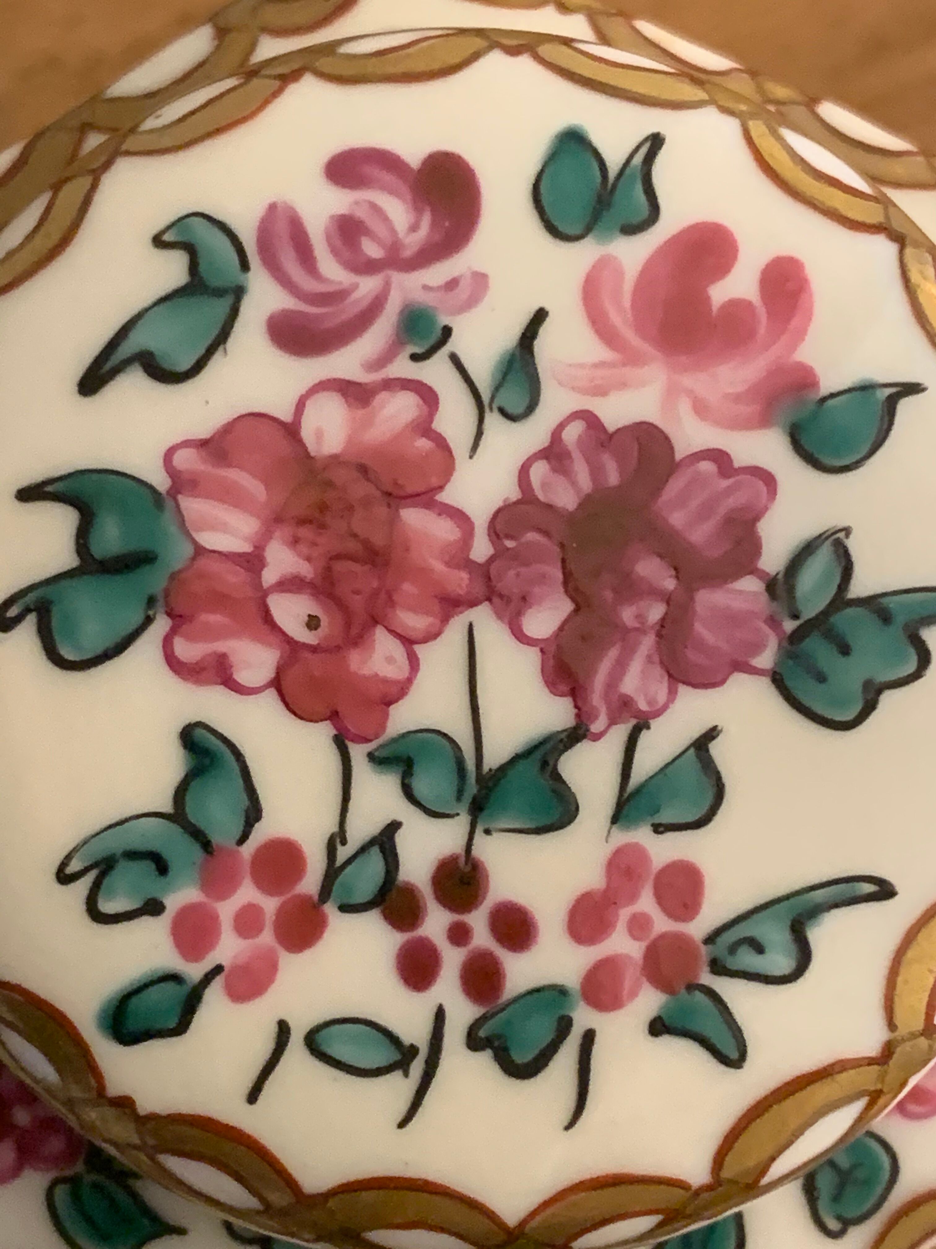 20th century polychrome porcelain inkwell floral decoration