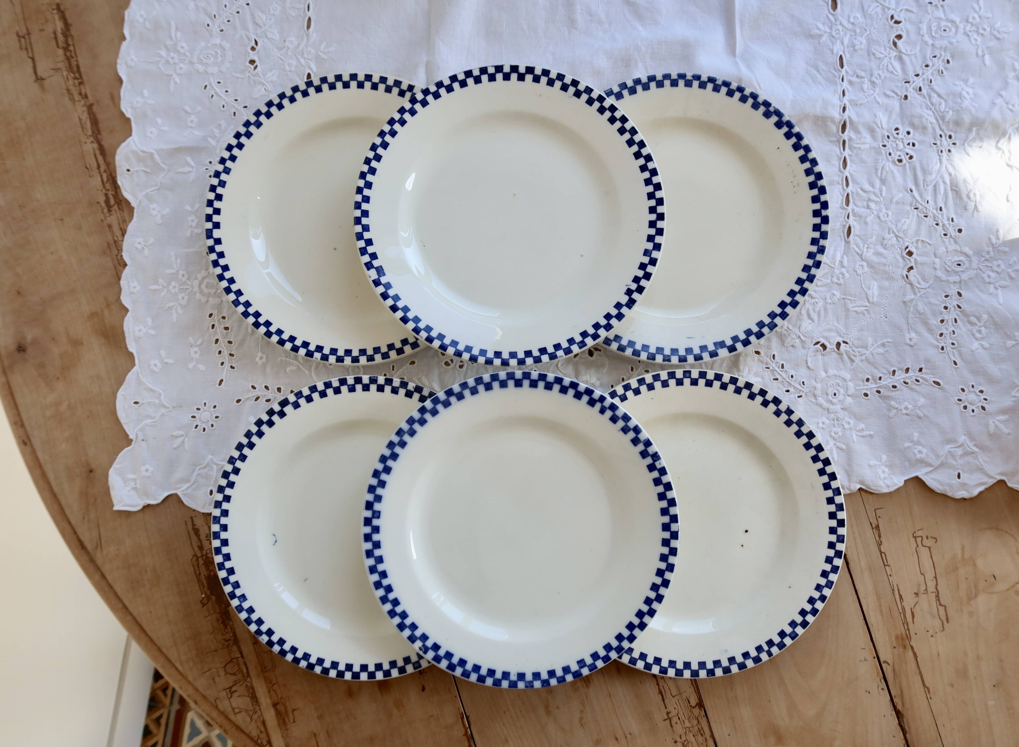Antique flat plates, ironstone Salins – Checkerboard model